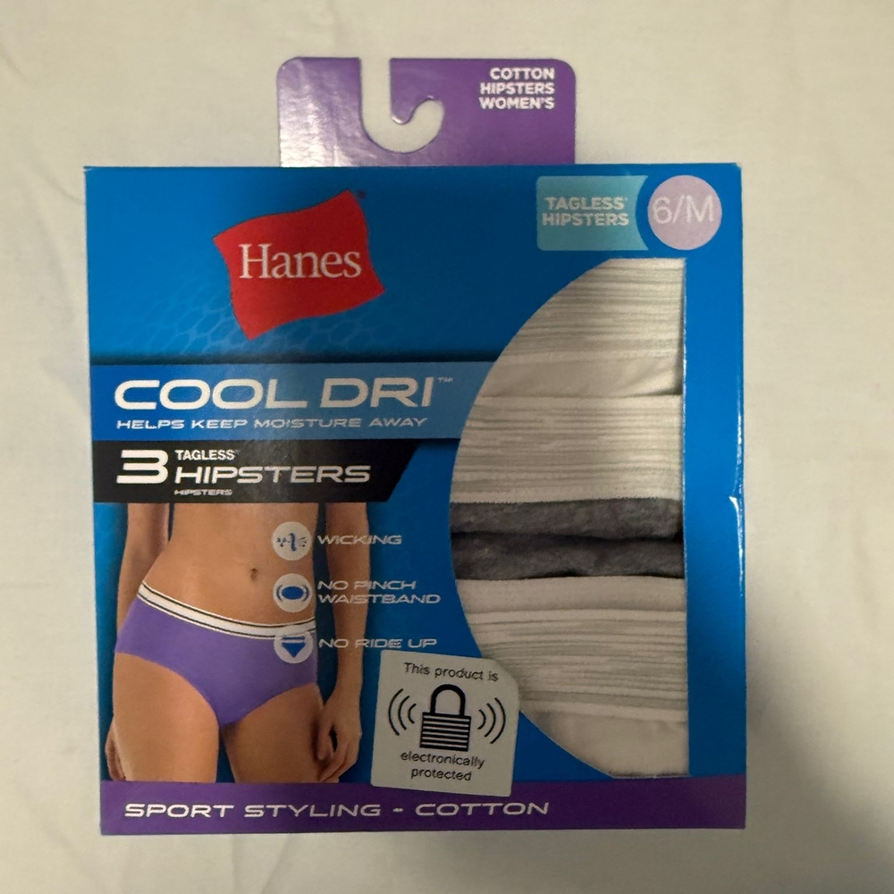 NWT Hanes Women's Cool Dri Tagless Hipsters - Multi-Color Pack SIZE M